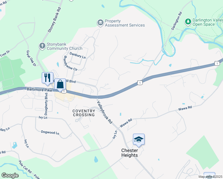 map of restaurants, bars, coffee shops, grocery stores, and more near Chamber Lain in Rose Valley