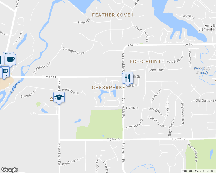 map of restaurants, bars, coffee shops, grocery stores, and more near 10734 Chesapeake Drive North in Indianapolis