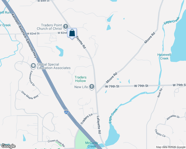 map of restaurants, bars, coffee shops, grocery stores, and more near 7950 Lafayette Road in Indianapolis