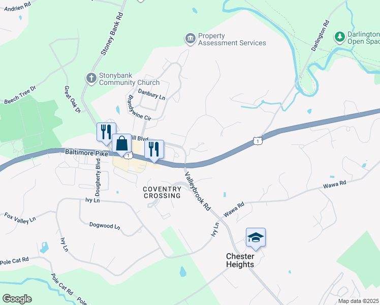 map of restaurants, bars, coffee shops, grocery stores, and more near Chamber Lain in Rose Valley
