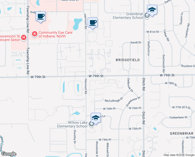 map of restaurants, bars, coffee shops, grocery stores, and more near 1814 Park North Bend in Indianapolis