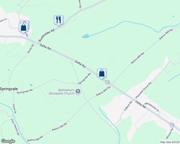 map of restaurants, bars, coffee shops, grocery stores, and more near 870 Delta Road in Red Lion