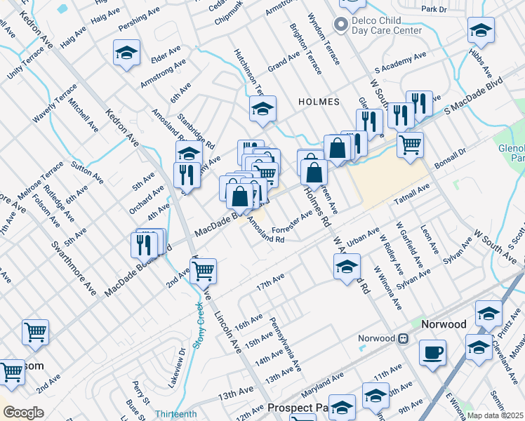 map of restaurants, bars, coffee shops, grocery stores, and more near 225 Stanbridge Road in Holmes