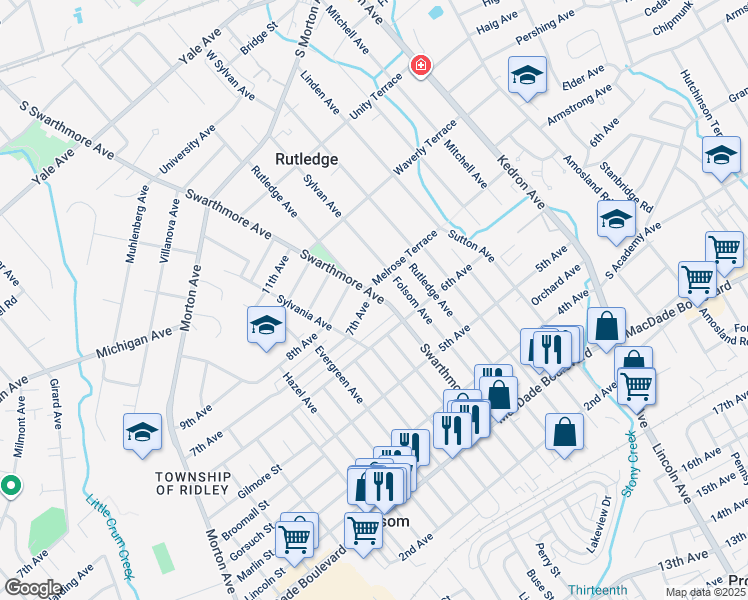 map of restaurants, bars, coffee shops, grocery stores, and more near 627 Swarthmore Avenue in Folsom