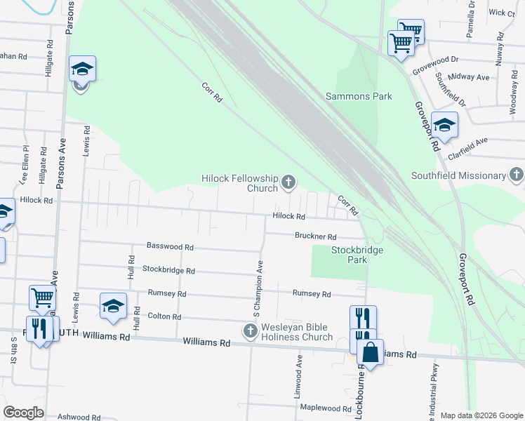 map of restaurants, bars, coffee shops, grocery stores, and more near 800 Hilock Road in Columbus