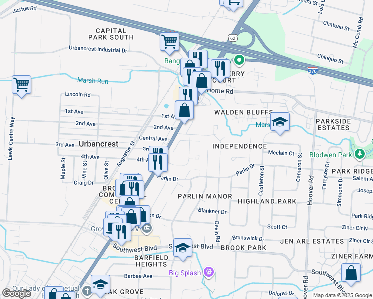 map of restaurants, bars, coffee shops, grocery stores, and more near 3265 Heritage Glen Drive in Grove City