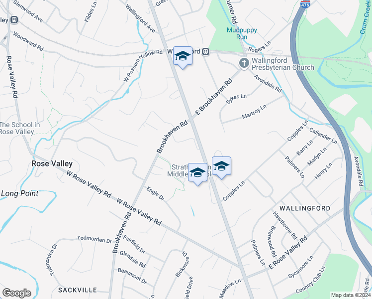 map of restaurants, bars, coffee shops, grocery stores, and more near 115 South Providence Road in Nether Providence Township