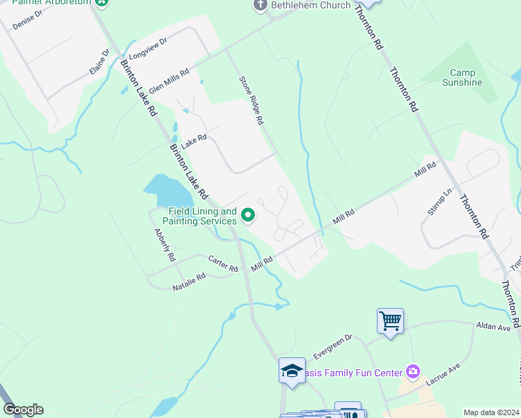 map of restaurants, bars, coffee shops, grocery stores, and more near 8 Stone Barn Lane in Thornton