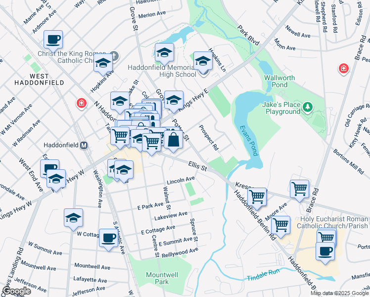map of restaurants, bars, coffee shops, grocery stores, and more near 127 Fowler Avenue in Haddonfield