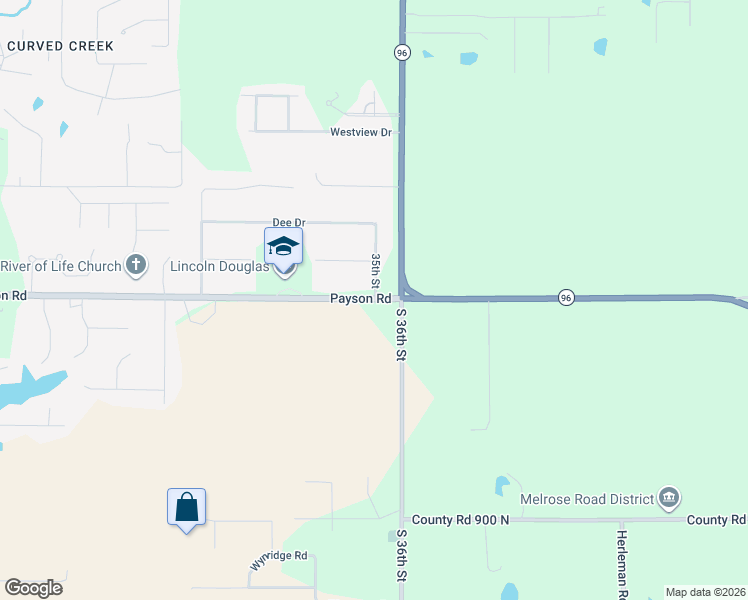 map of restaurants, bars, coffee shops, grocery stores, and more near 3408 County Road 950 North in Quincy