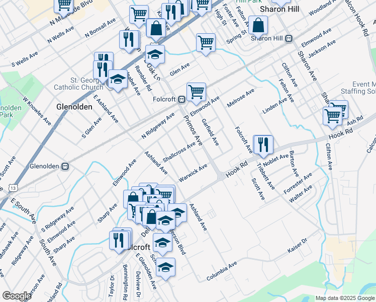 map of restaurants, bars, coffee shops, grocery stores, and more near 506 Crotzer Avenue in Folcroft