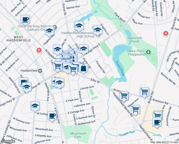 map of restaurants, bars, coffee shops, grocery stores, and more near 127 Fowler Avenue in Haddonfield