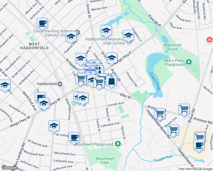 map of restaurants, bars, coffee shops, grocery stores, and more near 41 South Haddon Avenue in Haddonfield