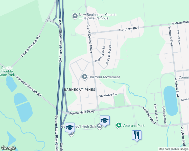 map of restaurants, bars, coffee shops, grocery stores, and more near 297 Grand Central Parkway in Ocean County