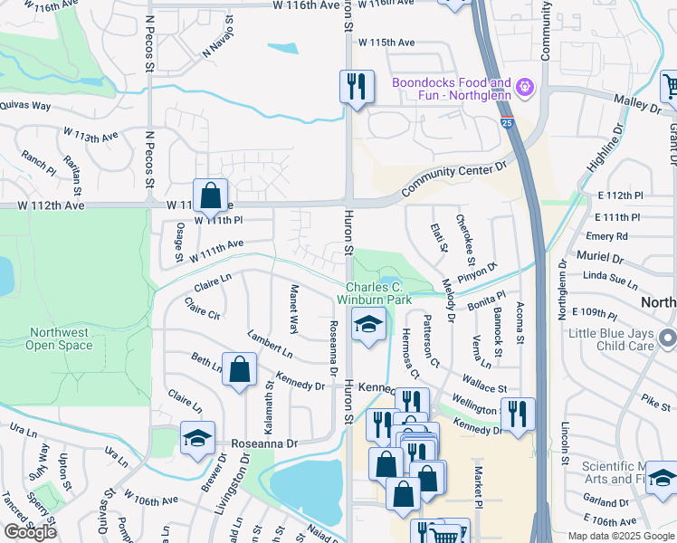 map of restaurants, bars, coffee shops, grocery stores, and more near in Northglenn