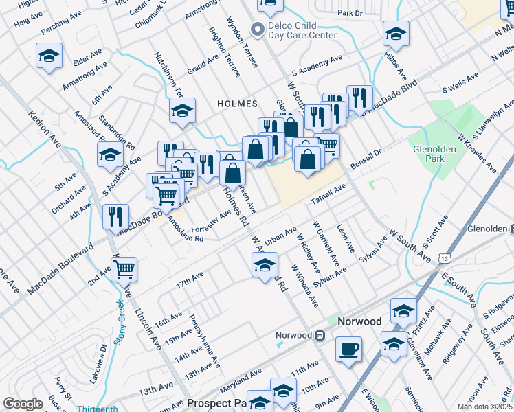 map of restaurants, bars, coffee shops, grocery stores, and more near 202 Green Avenue in Holmes