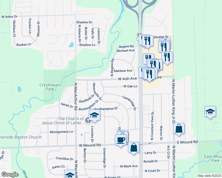 map of restaurants, bars, coffee shops, grocery stores, and more near 200-404 Cambridge Drive in Decatur