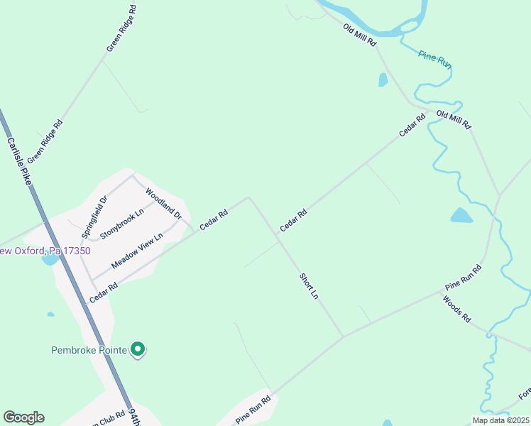 map of restaurants, bars, coffee shops, grocery stores, and more near 318 Cedar Road in New Oxford