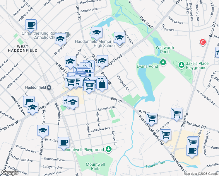 map of restaurants, bars, coffee shops, grocery stores, and more near 115 Fowler Avenue in Haddonfield