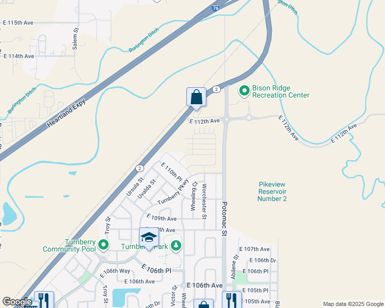 map of restaurants, bars, coffee shops, grocery stores, and more near 13241 East 110th Place in Commerce City