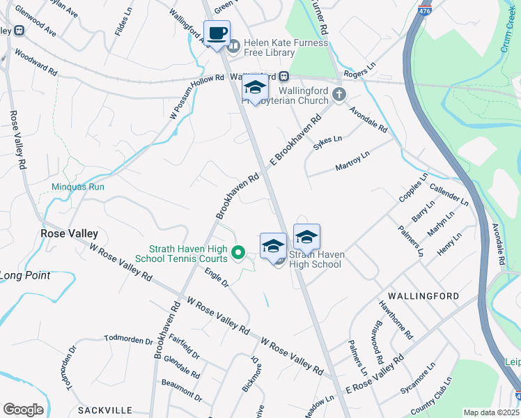 map of restaurants, bars, coffee shops, grocery stores, and more near 115 South Providence Road in Nether Providence Township