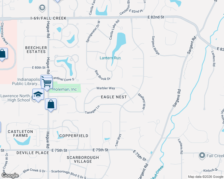 map of restaurants, bars, coffee shops, grocery stores, and more near 8204 Bittern Lane in Indianapolis