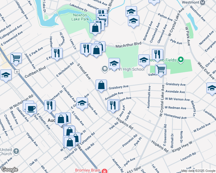 map of restaurants, bars, coffee shops, grocery stores, and more near 729 Graisbury Avenue in Haddonfield