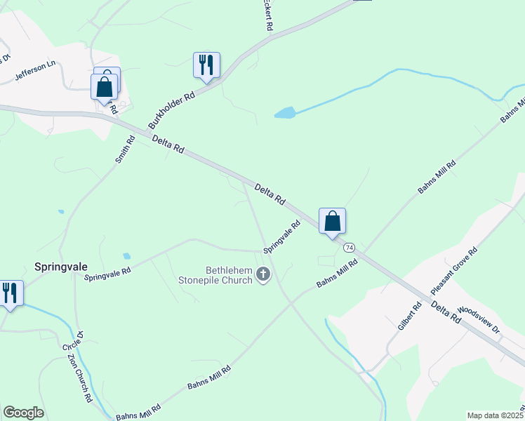 map of restaurants, bars, coffee shops, grocery stores, and more near 155 Bethlehem Church Road in Red Lion