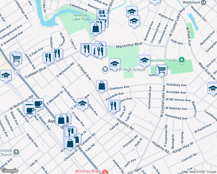 map of restaurants, bars, coffee shops, grocery stores, and more near 729 Graisbury Avenue in Haddonfield