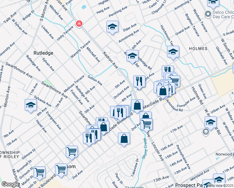 map of restaurants, bars, coffee shops, grocery stores, and more near 1711 Orchard Avenue in Folsom