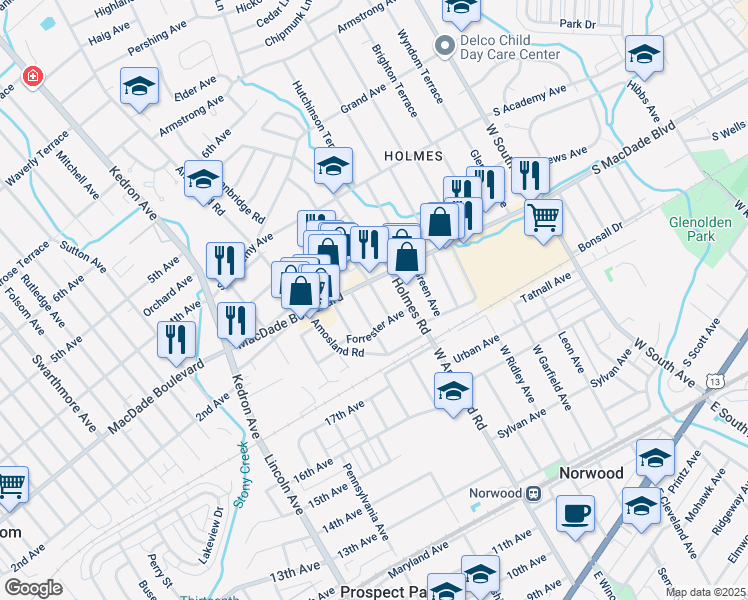 map of restaurants, bars, coffee shops, grocery stores, and more near 208 Norwood Avenue in Holmes