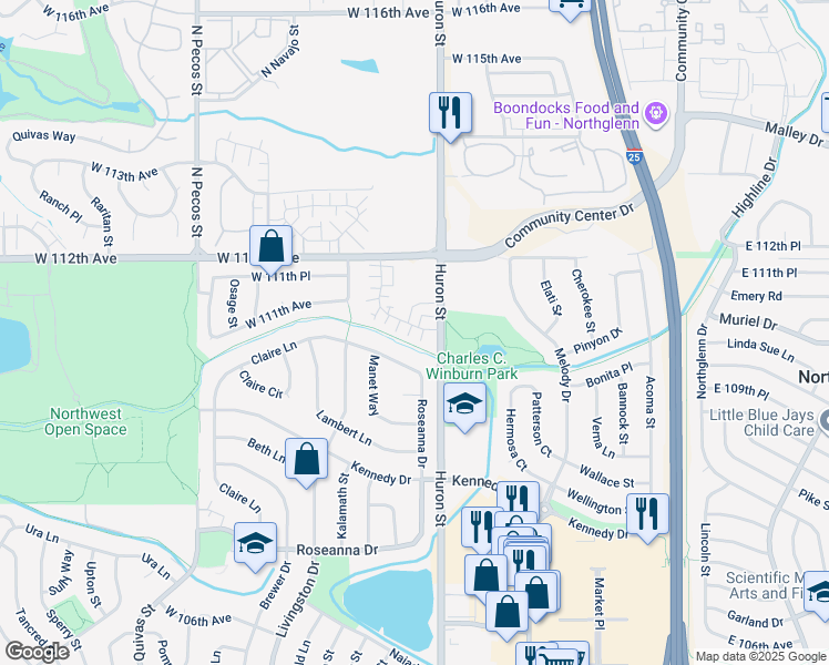 map of restaurants, bars, coffee shops, grocery stores, and more near in Northglenn