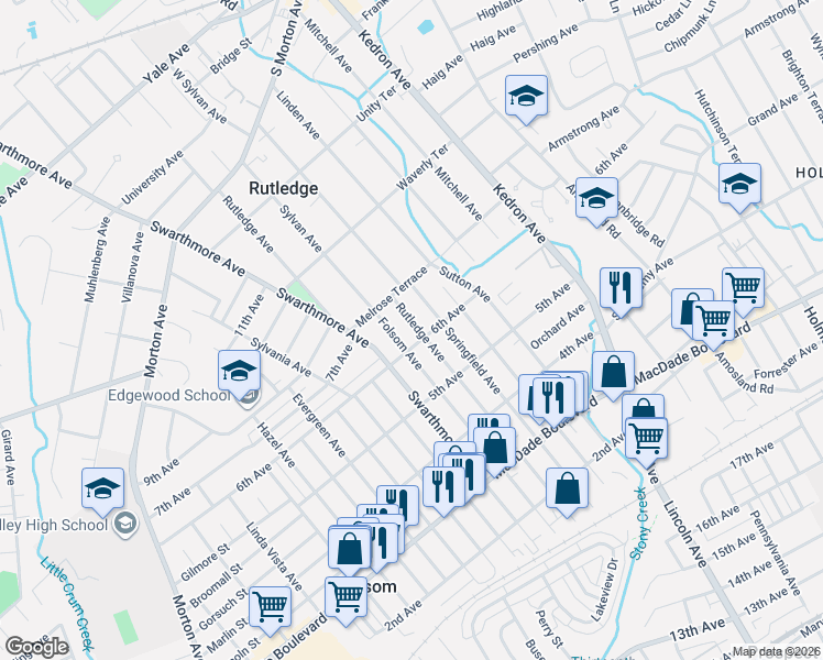 map of restaurants, bars, coffee shops, grocery stores, and more near 609 Folsom Avenue in Folsom