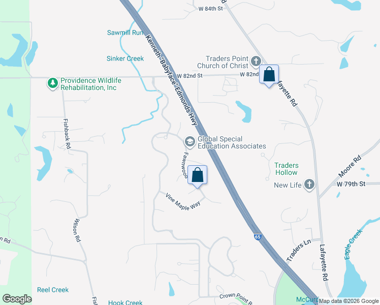 map of restaurants, bars, coffee shops, grocery stores, and more near 7989 Fawnwood Drive in Indianapolis