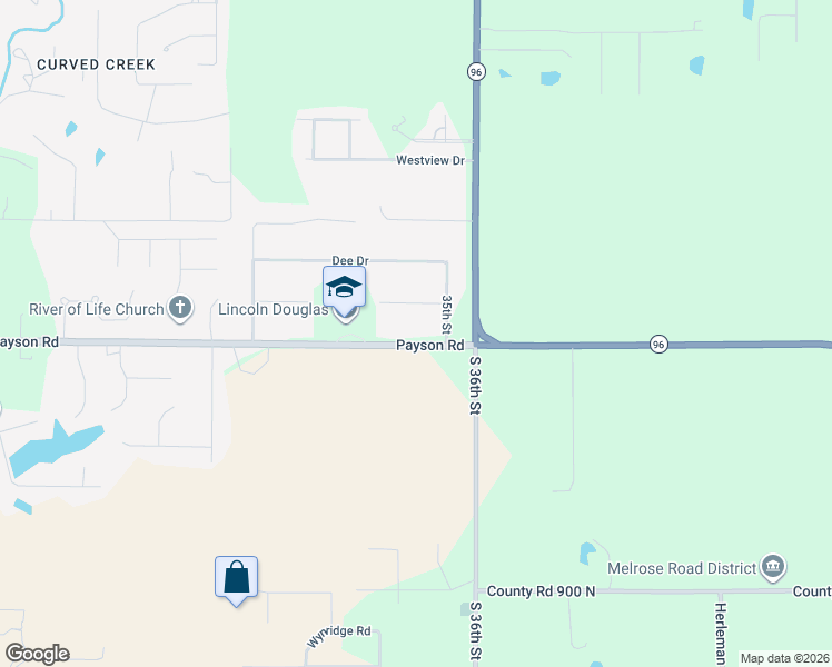 map of restaurants, bars, coffee shops, grocery stores, and more near 3300-3408 County Road 950 North in Quincy