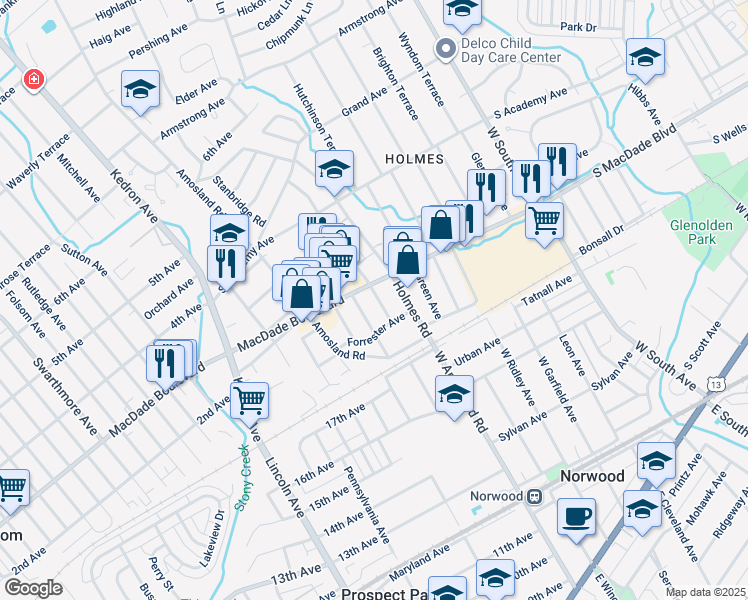 map of restaurants, bars, coffee shops, grocery stores, and more near 208 Norwood Avenue in Holmes