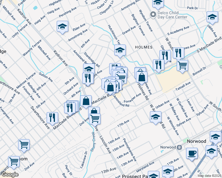 map of restaurants, bars, coffee shops, grocery stores, and more near in Holmes
