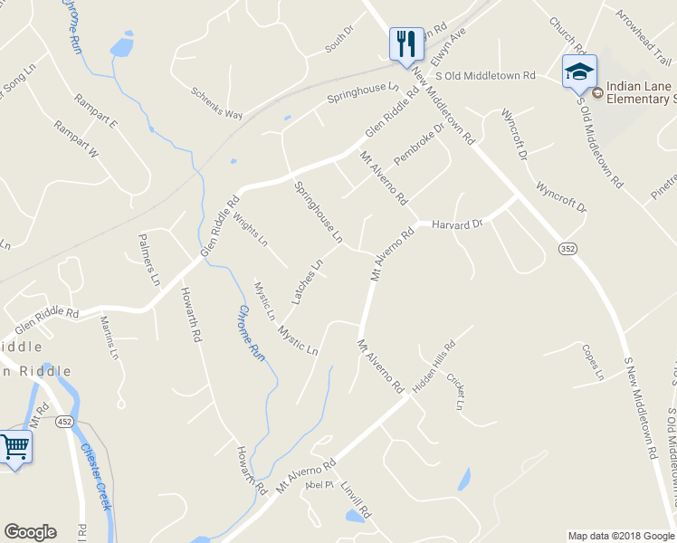 map of restaurants, bars, coffee shops, grocery stores, and more near 1 Briarwood Lane in Media