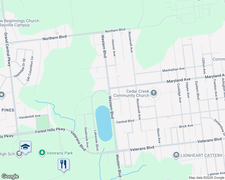 map of restaurants, bars, coffee shops, grocery stores, and more near 365 Western Boulevard in Ocean County