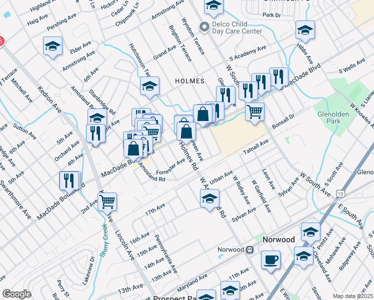 map of restaurants, bars, coffee shops, grocery stores, and more near 113 Holmes Road in Holmes