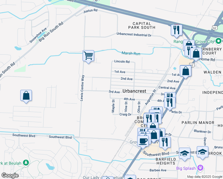 map of restaurants, bars, coffee shops, grocery stores, and more near 3684 4th Avenue in Grove City