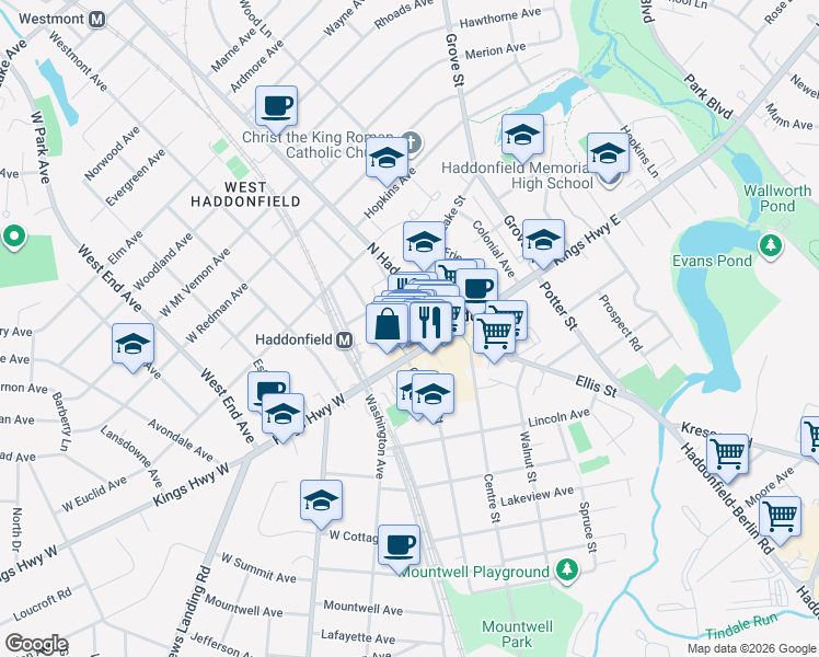 map of restaurants, bars, coffee shops, grocery stores, and more near 37e Lantern Lane in Haddonfield