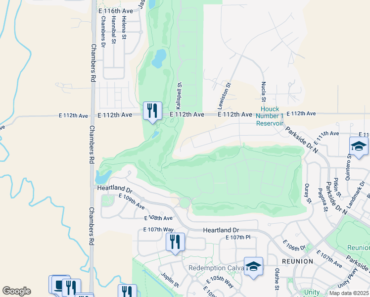 map of restaurants, bars, coffee shops, grocery stores, and more near 15800 East 112th Avenue in Commerce City