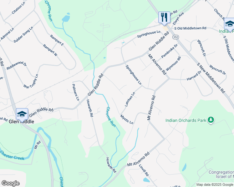 map of restaurants, bars, coffee shops, grocery stores, and more near 230 Wrights Lane in Media