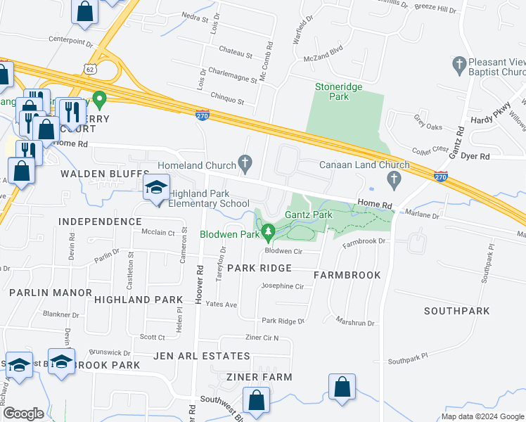 map of restaurants, bars, coffee shops, grocery stores, and more near 3248 Parkview Circle in Grove City