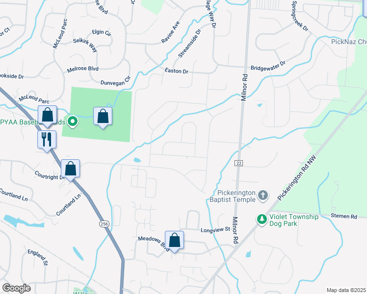 map of restaurants, bars, coffee shops, grocery stores, and more near 781 Wharncliff Loop in Pickerington