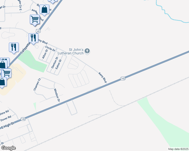map of restaurants, bars, coffee shops, grocery stores, and more near 351 Keny Boulevard in London