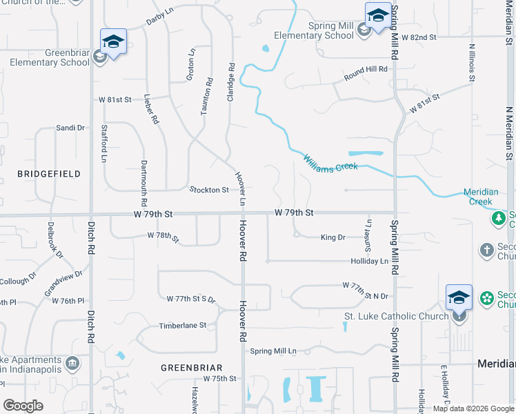 map of restaurants, bars, coffee shops, grocery stores, and more near 806 West 79th Street in Indianapolis