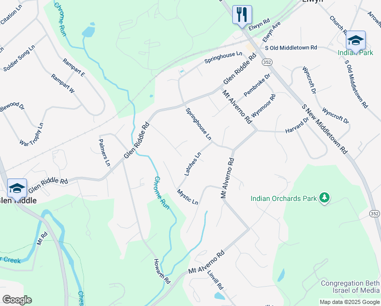 map of restaurants, bars, coffee shops, grocery stores, and more near 137 Latches Lane in Media