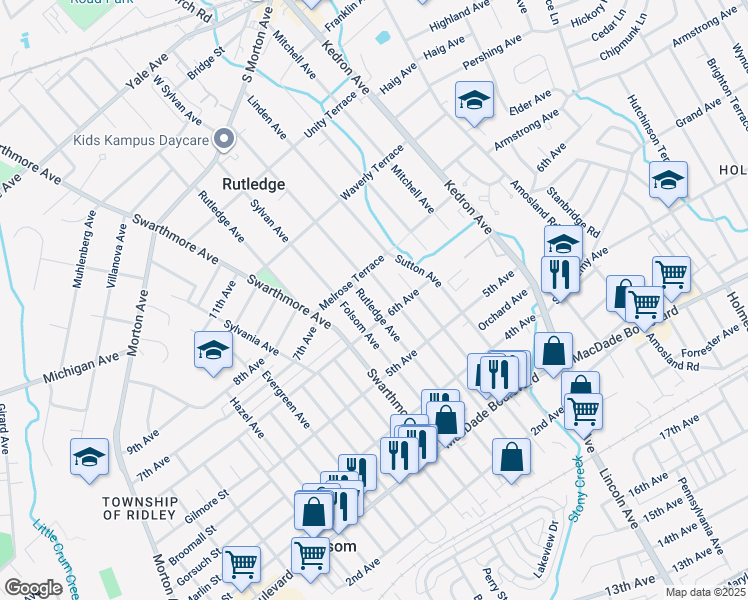 map of restaurants, bars, coffee shops, grocery stores, and more near 618 Rutledge Avenue in Folsom